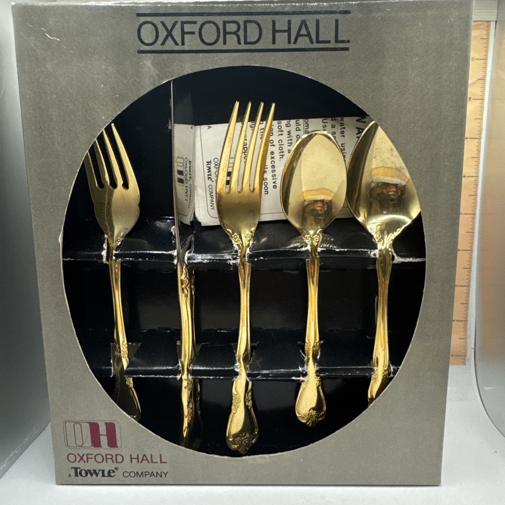 Oxford Hall Golden Collection Gold Rose‎ Flute Flatware Set - 23 Pieces